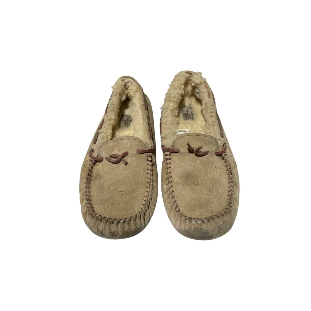 Ugg Australia Womens Sheepskin Moccasin Slippers‎ Size 10 Beige